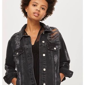 TopShop Extreme Distressed Black Denim Jacket